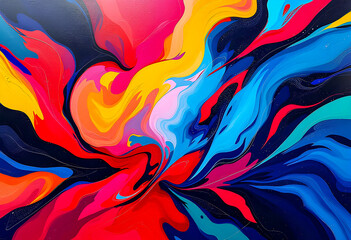 A vibrant scene shows bold colors and abstract shapes blending with modern style and energetic movement creating a visually stunning and imaginative trendy masterpiece