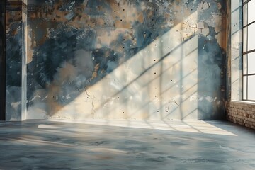 Light shines through window in empty room with worn walls and floor in a building during daytime