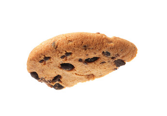 Piece of delicious chocolate chip cookie isolated on white