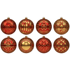 A collection of ornate red and gold christmas ornaments on a black background