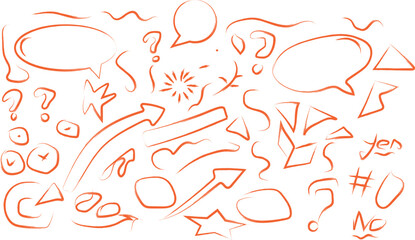 Hand drawn red vector illustration set of zodiac signs and arrow symbols featuring a creative sketch design element in a linear art style