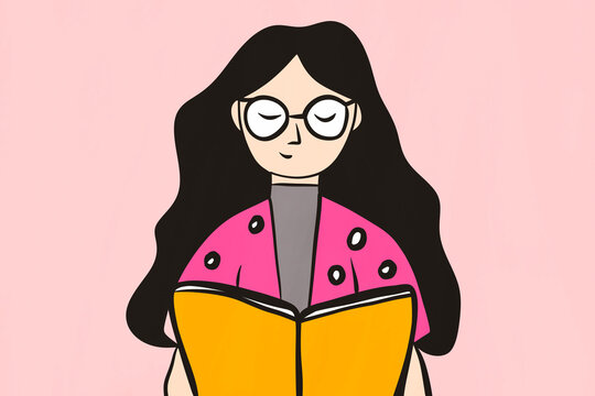 Minimalist illustration of a woman reading a book