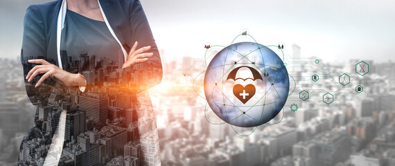 Global healthcare and medical insurance solutions for family protection. Digital technology provides access to health services and insurance worldwide. Motif