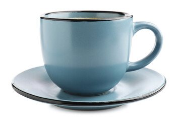 Aromatic coffee in cup on white background