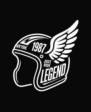 New York 1987 Just Ride Legend Motorcycle Helmet Graphic Keywords: New York, 1987, just ride, legend, motorcycle, helmet, graphic, illustration