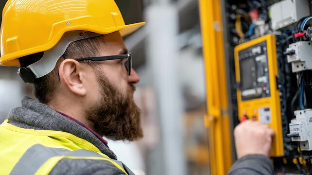Engineer conducting quarterly software updates and diagnostics on industrial control systems in a modern facility.