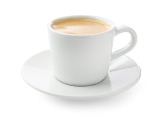 Aromatic coffee in cup isolated on white