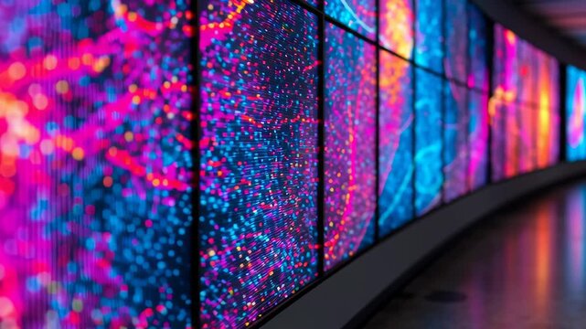 Medical blockchain data, vibrant digital display with colorful patterns.