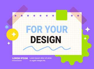 Grid sheet of paper from notebook on purple background. Bright flat illustration for your design on advertising