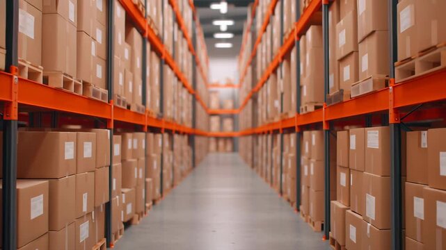 Medical blockchain data, storage facility with organized cardboard boxes.