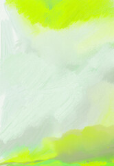 Impressionistic Seascape of Ocean or Lake Shoreline Under Puffy Billowing Clouds in Sky Above - Digital Design, Art, Painting, Illustration, Artwork-In Neon Lemon Yellow & Gray