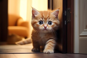 Close-up photo of a cute kitten peeking out