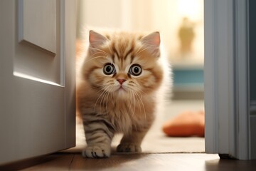 Close-up photo of a cute kitten peeking out