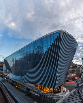 Stadelhofen, Switzerland - December 10.2025: The new modern office building complex designed by the star architect Santiago Calatrava.