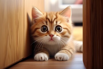 Close-up photo of a cute kitten peeking out