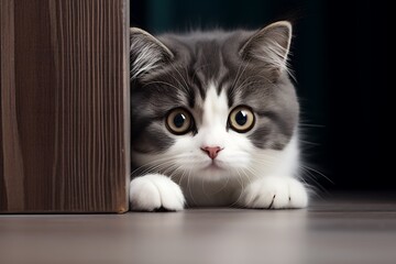 Close-up photo of a cute kitten peeking out