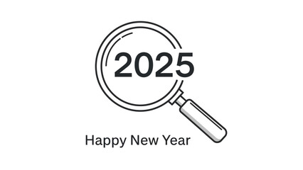 Modern New Year 2025 celebration with magnifying glass