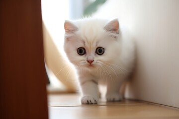 close-up of a cute domestic kitten peeking out