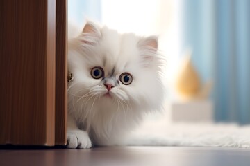 close-up of a cute domestic kitten peeking out