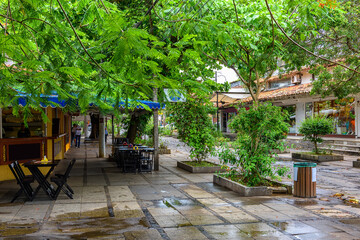 Cozy street in Buzios, Rio de Janeiro, Brazil. Cityscape of Armacao dos Buzios.