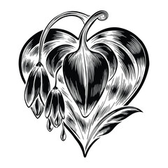 Romantic Bleeding Heart Flower Vector Art with Heart Shaped Petals and Curved Stems Perfect for Floral Patterns Invitations and Decorative Artwork