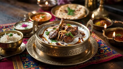 Fototapeta premium A dish of Indian cuisine. Lamb hookah is a rich stew made with yogurt and cream.