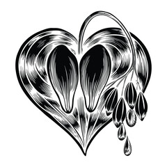 Hand Drawn Bleeding Heart Flower Vector Clipart with Realistic Gradient Colors and Detailed Stems Perfect for Invitations and Greeting Cards