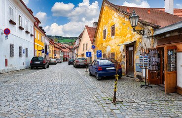 Old cozy street in Cesky Krumlov, Czech Republic. Architecture and landmark of Cesky Krumlov