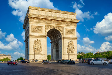 Paris Arc de Triomphe (Triumphal Arch) in Champs Elysees, Paris, France. Cityscape of Paris