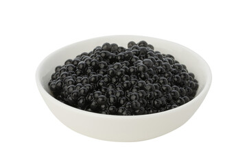Black fish caviar on a white isolated background