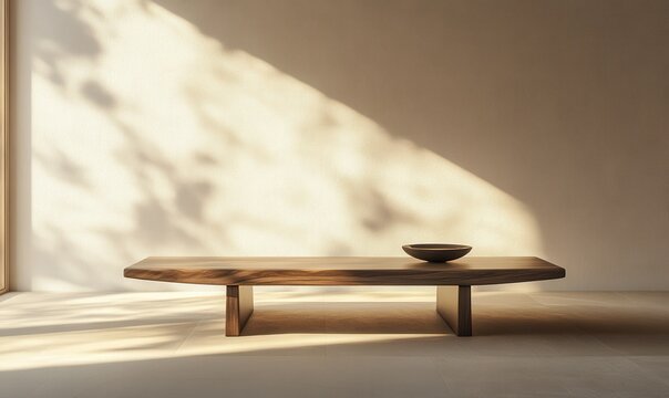 Minimalist interior design with modern wooden furniture and soft ambient lighting, clean and cozy living space concept, sharp and elegant,