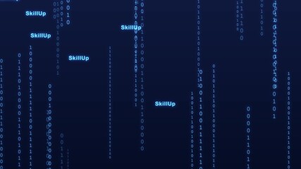 Digital Rain: An artistic visualization of digital data streams cascade against a deep blue backdrop, evocative of complex coding, innovation, and futuristic technological development. - Powered by Adobe