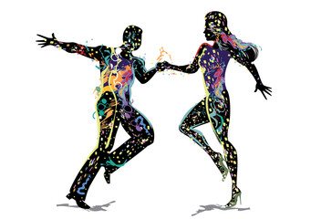 Beautiful romantic couple in passionate Latin American dances. Salsa festival.Hand drawn vector illustration. 