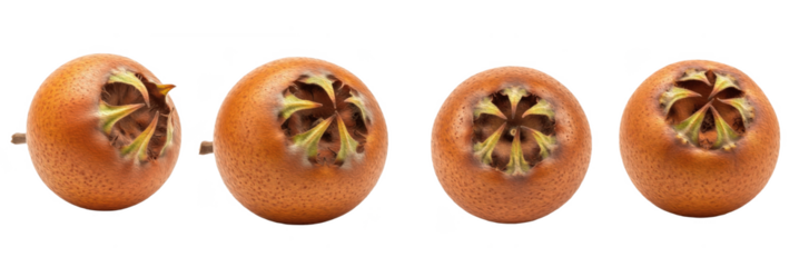 Set of Four Common Medlar (Mespilus germanica) in Natural Arrangement, Isolated on Transparent Background, Oil Paint