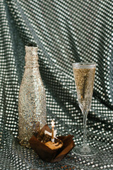 Sparkling Champagne Celebration With Candle Dessert