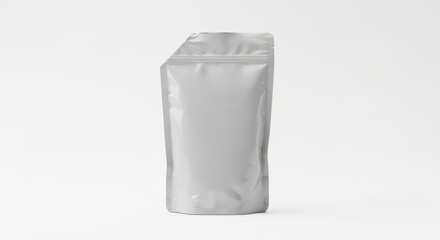 Minimalist silver pouch on white background.