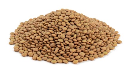 Fototapeta premium Pile of organic brown lentils isolated on white background.