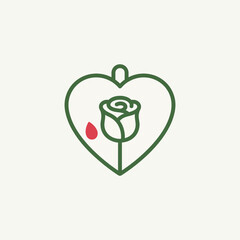 Rose under an umbrella with single raindrop lineart bold outline vector illustration