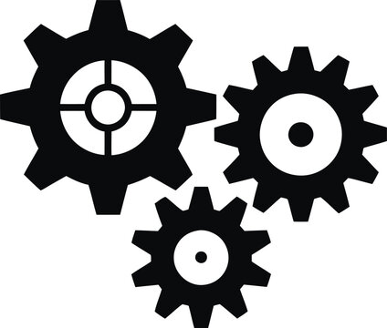 Three black gears interlocking on white background