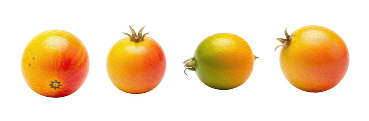 Set of Four Tejocote (Crataegus mexicana) in Natural Arrangement, Isolated on Transparent Background, Oil Paint