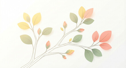 Delicate paper cut branch with colorful autumn leaves on a white background