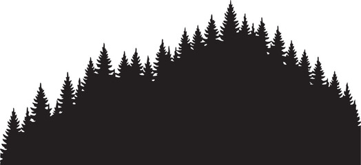 Layered Pine Forest Merged Ridges Implied Depth Silhouettes isolated on white background