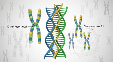 Colorful representation of DNA and chromosome 21.