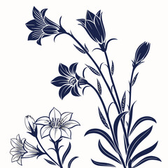 Fototapeta premium Alpine Gentian Flower Vector Illustration | Blue Alpine Wildflower Botanical Artwork | Mountain Flora Design