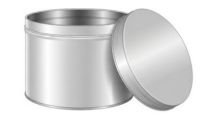 Silver tin container with removable lid.