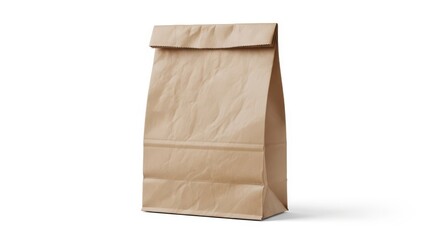 Simple brown paper lunch bag isolated on white.