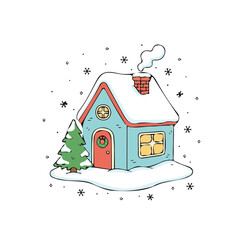 Vector design and illustration of a house in Christmas winter