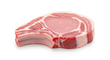 Fototapeta premium Close-up of a fresh pork chop on a white background.