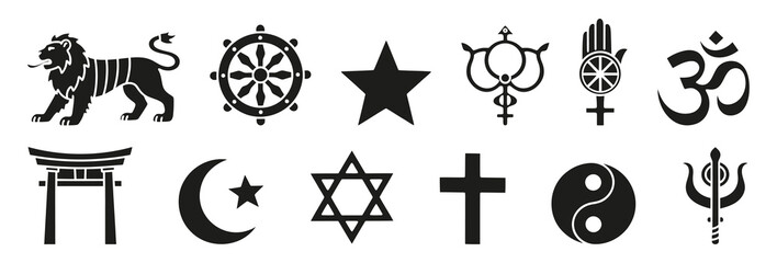 Set vector icons featuring symbols of major world religions