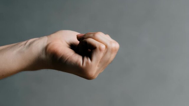 Open palm against gray background